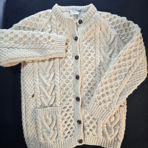 Sheila Handknits Other - Vintage Handknits Irish Wool Cardigan Cream Aran Cable Knit Sweater Men M *flaw